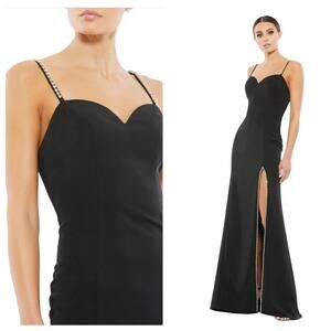 NWT IEENA for MAC DUGGAL Black Sweetheart Evening Gown with Rhinestone Accents